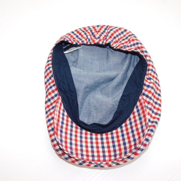Baby Gap Boys S/M (2-3 years) Red Blue White Check Flat Top Newsboy Hat Cap - Picture 4 of 5